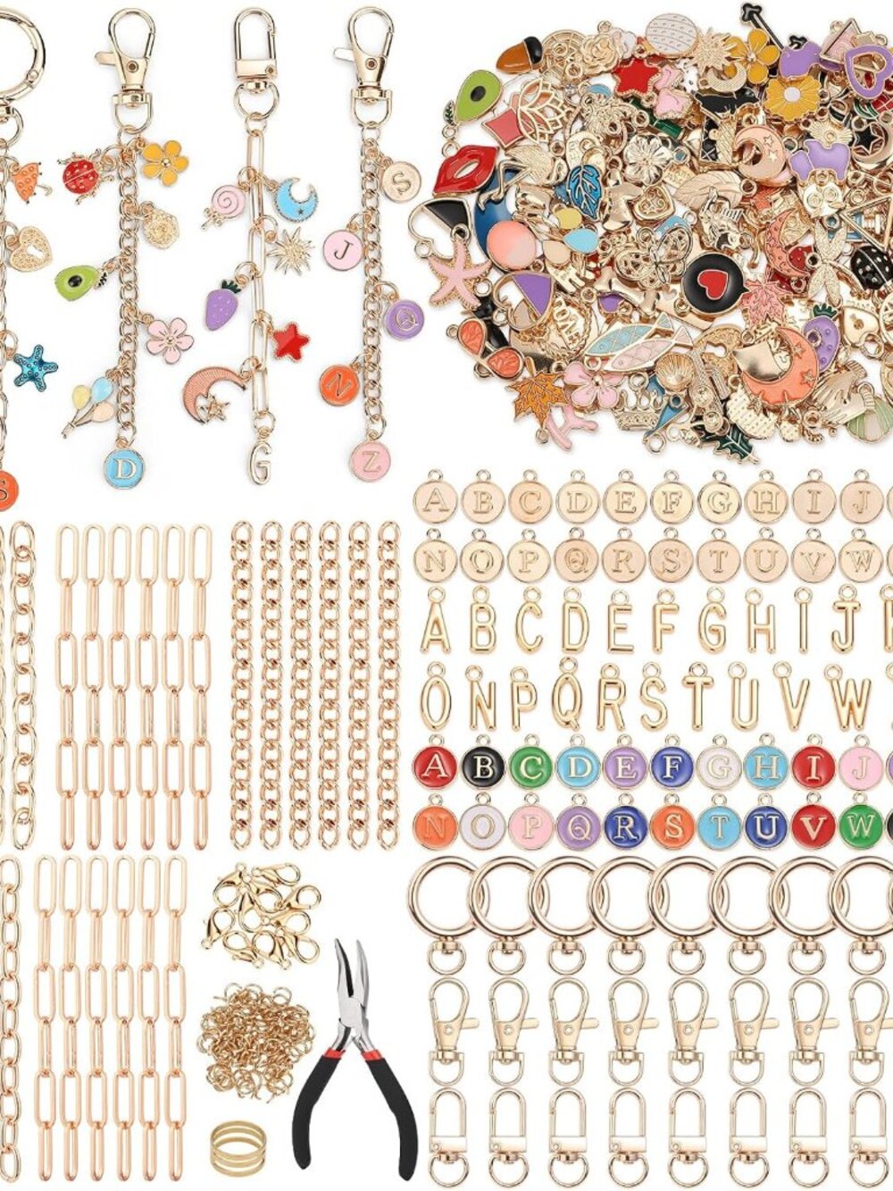 500Pcs Charms Lip Gloss Keychain Making Kit, DIY Craft Supplies with Charms, Key